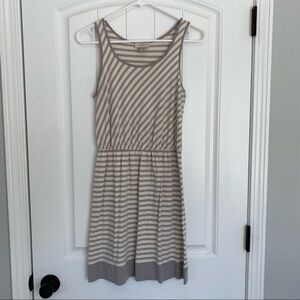 Loft Petites Gray & Cream Striped Sleeveless Dress Size Small